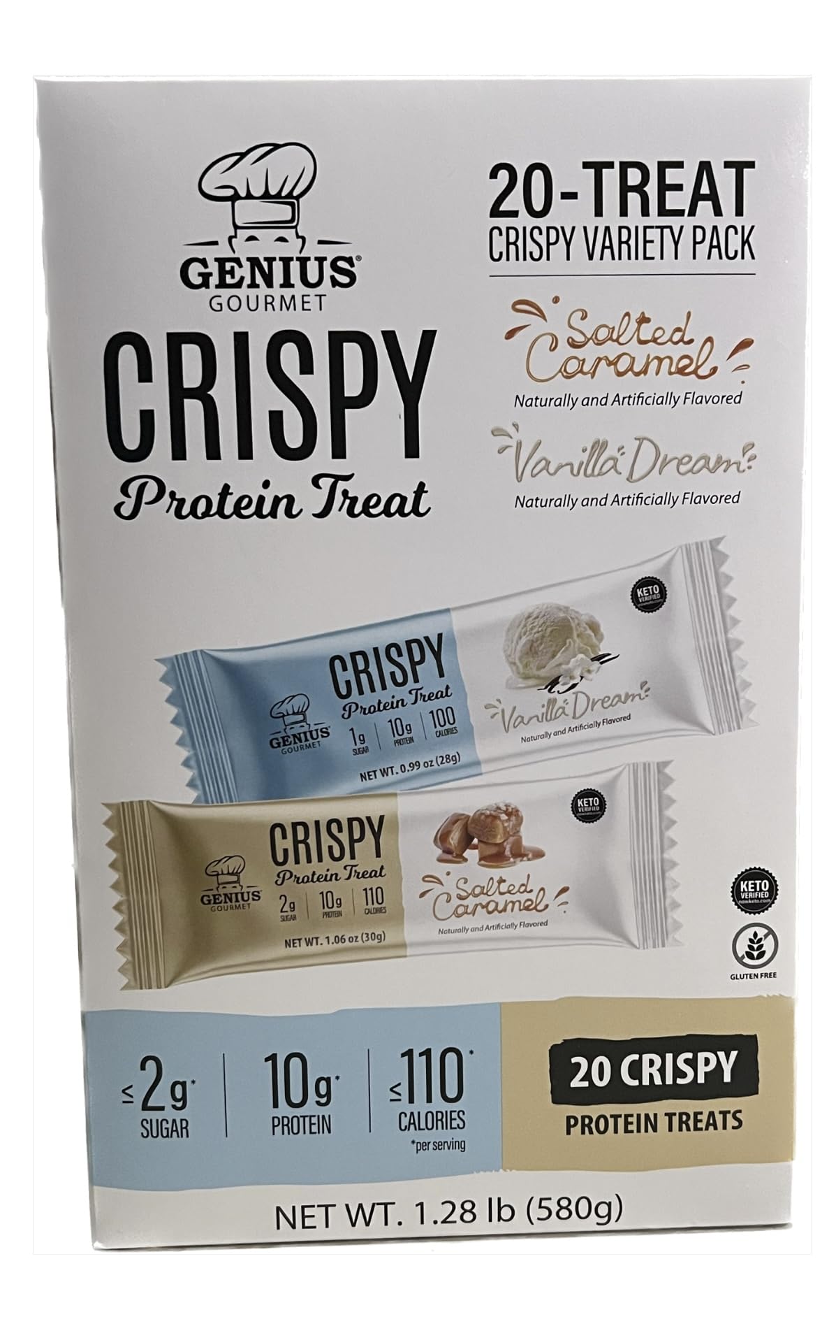 Genius Gourmet Crispy Protein Treat, 20-Treat Crispy Variety Pack Salted Caramel & Vanilla Dream