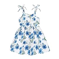 YOUNGER TREE 1-5T Toddler Kids Girls Summer Dress Sling Blue Floral Casual Dress Pattern Girls Party Dress Sleeveless