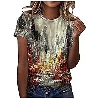 2024 Summer Fashion Tops for Women Short Sleeve Round Neck Basic T Shirts Casual Floral Printed Blouse