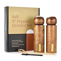 Wooden Salt & Pepper Grinder Set (Pack of 2), 8 inches, Wooden Salt & Pepper Mill Set For Cooking, Dining, Home Decor. Including Cleaning Brush, Spoon. Adjustable & Refillable. Gift Set.