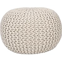 Decor Therapy Lola Round Knit Lurex Yarn and Cotton Pouf, Off-White 20x20x14