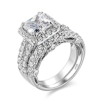 Wuziwen 4Ct Engagement Rings for Women Sterling Silver Cubic Zirconia Wedding Bridal Ring Set Size 4-13