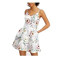 Womens Juniors Floral Print Mini Cocktail and Party Dress Gray 9