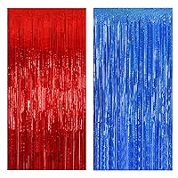 MORANTI 3.28 ft x 6.56 ft Sparkle Tinsel Foil Fringe Curtain Backdrop, 4th of July Independence Day Party Background Decoration (Shiny red, Blue, 2 pcs)
