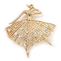 Diamante 'Dancing Ballerina' Gold Plated Brooch