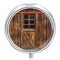 Rustic Barn Door Pill Box 3 Compartment Small Pill Case Portable Pill Box for Pocket Or Purse Round Metal Pill Box Cute Medicine Organizer Holder to Hold Vitamins Medication