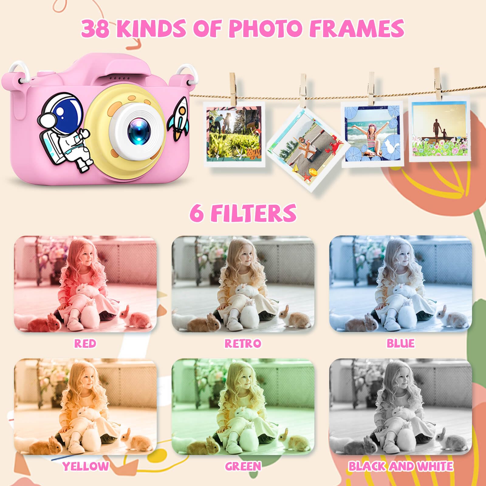 JCC Children Camera for Girls/Boys, Portable Selfie Toy Camera for Toddlers Age 3-12 Year Old,20MP 1080P HD Digital Video Camera with 32GB SD Card for Kids Birthday Christmas Festival Gifts (Pink)