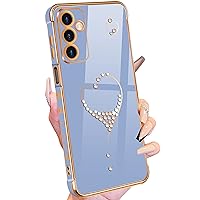Petitian for Samsung Galaxy A14 5G Case, Cute Women Girls Bling Glitter Designed Heart Phone Cases for Galaxy A14 5G, Girly Gold Plating Phone Cover for Samsung A14 5G Grey Blue