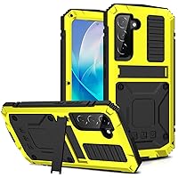 ANROD for Samsung Galaxy S23 5G Case,Life Waterproof Shockproof Hard Case Aluminum Metal Gorilla Glass Military Heavy Duty Sturdy Protector Cover for Samsung Galaxy S23 5G,with Kickstand (Yellow)