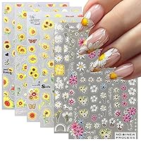 6 Pcs Sunflower Nail Stickers 5D Flower Embossed Exquisite Yellow Daisy Nail Decals Spring Summer Nail Art Supplies Small Daisies Floral Nail Designs for Acrylic Nails,DIY Nail Art Decoration