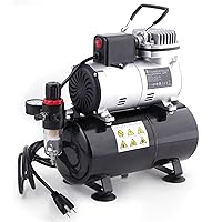 Upgraded Airbrush Single-Piston Oil-free Mini Compressor ABPST08 with Cooling Fan, 3L Tank, Regulator, Moisture trap for Hobby, Body Tattoo, Model Painting, Automotive Graphic, Make-up