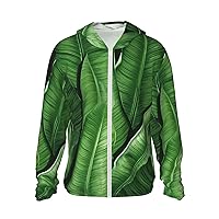 UPF50+ Banana Leaf Green Sun Protection Hoodie Jacket Quick Dry Long Sleeve Sun Shirt For Men Women
