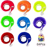 ONESING 64Pcs Worms Toys Worm On a String Fuzzy Worm Trick Toy Party Favors for Carnival Kid Party Favors Xmas Gifts