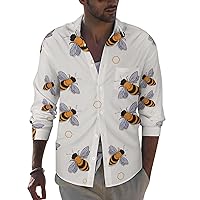 Funny Flying Bees Mens Long Sleeve Shirts Casual Button Down Lapel T-Shirt Summer Beach Tee Tops