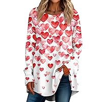 Sequin Tops for Women, Long Sleeve T Shirts Crewneck Heart Plus Size Valentines Day Shirt Sweater Casual Fall Shirts