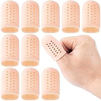 10pcs Gel Finger Support Protector Caps Gloves, Gel Finger Cots/Covers, Silicone Fingertips for Hands Cracking, Eczema Skin, Trigger Finger Arthritis Pain Relief (Small&Breathable, Beige)