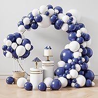 RUBFAC 129pcs Navy Blue Balloons and White Balloons Different Sizes 18 12 10 5 Inch Party Balloon Kit for Birthday Party Graduation Baby Shower Wedding Holiday Balloon Decoration