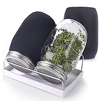 Complete Sprouting Jar Kit- 2 Wide Mouth Mason Jars with Premium 316 Stainless Steel Screen Lids, Blackout Sleeves,Tray, Stand - Seed Sprouter Set for Growing Broccoli, Alfalfa, Salad, Sandwich