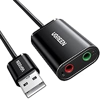 UGREEN USB to Audio Jack Sound Card Adapter with Dual TRS 3-Pole Headphone and Microphone USB to Aux 3.5mm External Audio Converter for Windows Mac Linux PC Laptops Desktops PS5 Headsets Black