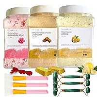 Rose, Gold & Lemon Jelly Face Mask for Facials - Hydrating, Brightening & Nourishing Jelly Mask with Free Jade Roller & Spatula | Vajacial Jelly Mask Powder | 23 Oz