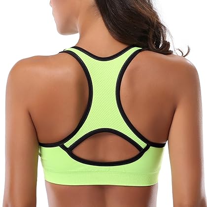 Mirity Women Racerback Sports Bras - High Impact Workout Gym Activewear Bras(Pack of 5)Colors Black,Grey,Green,Blue,Pink, Size L