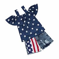 Baby Blanket Girls Children's Clothing Europe and The United States Independence Day Suit Summer Girls Star Denim Camisole Shorts Two Piece Set Infant Outfit (Blue, 1-2 Years)