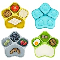 4 Pack Suction Plates for Baby & Toddler, 100% Food-Grade Silicone, 4 Large Divided Design, Microwave & Dishwasher Safe
