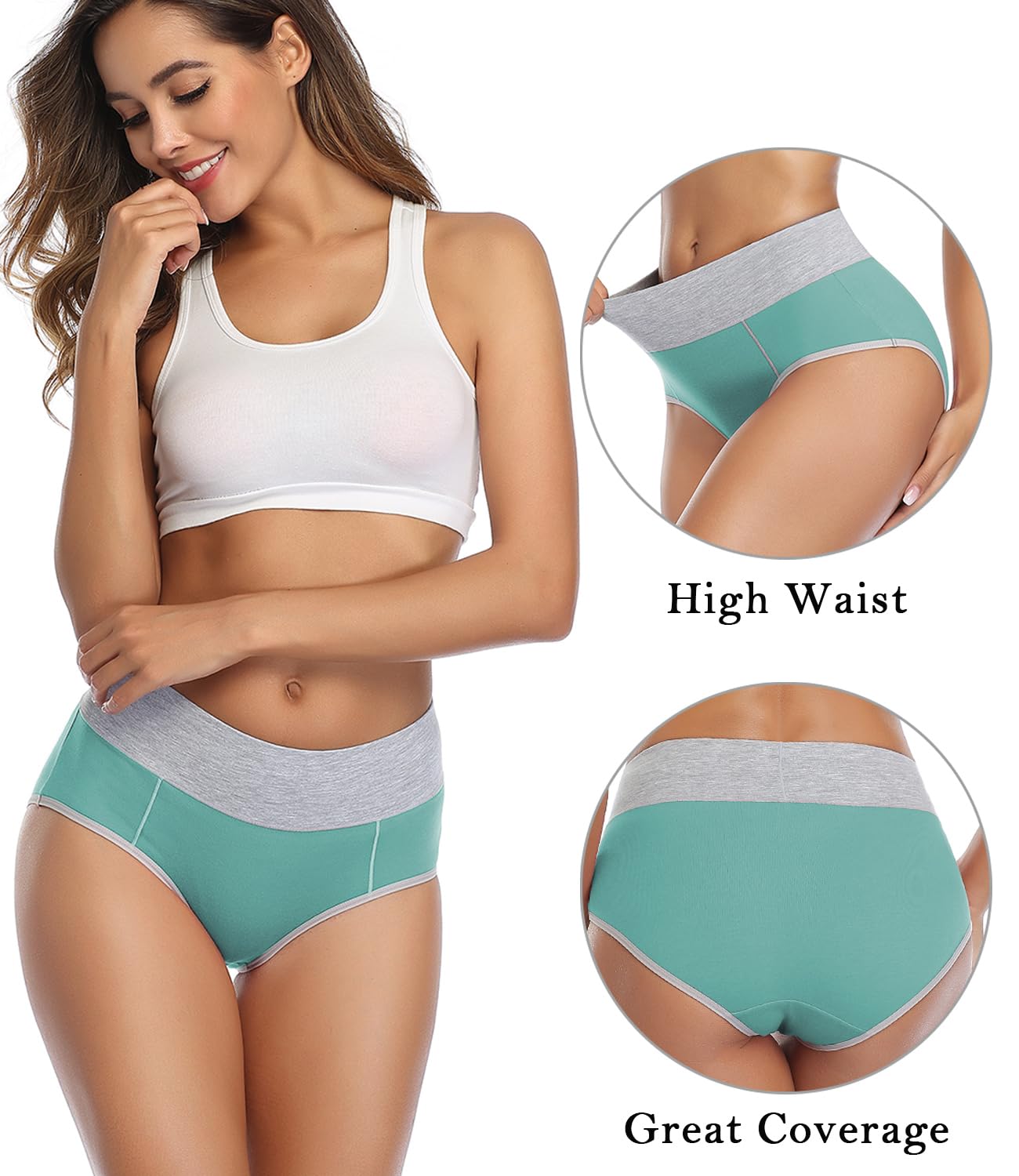Women's Cotton Underwear High Waist Stretch Briefs Soft Underpants Ladies  Full Coverage Panties 5 Pack