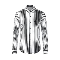 通用 Men's Long Sleeve Shirt Black and White Striped Pocket Pattern Embroidered Business Shirt
