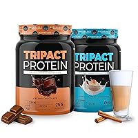 TRIPACT Protein - Premium Nutrition Shake - Non-GMO Grass Fed Whey Protein, Plant Proteins, Greens, Superfoods & Probiotics - Over 5g BCAAs - Creamy Chocolate and VanillaLatte w/Cinnamon 1.5lb Each