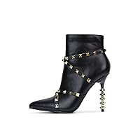 Cape Robbin Ines Sexy Stiletto Sculpted High Heels Booties for Women, Pointed Toe Ankle Boots with Gold Studs