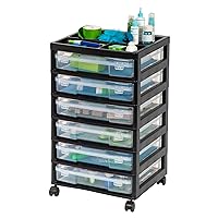 IRIS USA 6 Drawers Scrapbook Plastic Storage Cart with Organizer Top with casters, Black