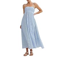 NUFIWI Women Summer Striped Maxi Dress Spaghetti Strap Cutout Ruffle Long Dress Flowy Swing Beach Vocation Dress