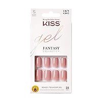 Gel Fantasy Press On Nails, Nail glue included, Ribbons', Pink, Short Size, Squoval Shape, Includes 28 Nails, 2g glue, 1 Manicure Stick, 1 Mini File