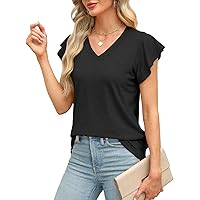 JomeDesign Womens Tops Summer Short Sleeve V Neck Shirts Ruffle Sleeve Casual T-Shirts Loose Fit