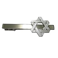 Silver Toned Jewish Religious Star of David Outline Tie Clip