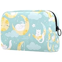 Travel Makeup Bag Moon Cat Cute Cosmetic Bag Oxford Cloth Makeup Bag Toiletry Bag For Women And Girls 7.3x3x5.1in
