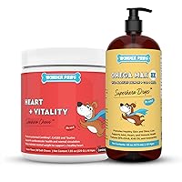 Heart + Vitality Superhero Chews Plus Omega Max Fish Oil - for Dogs Heart Health, Skin and Joint Care & Immune Support - Heart + Vitality 90 Chews - Omega Max 16 Ounces