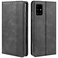 Samsung Galaxy A71 5G Flip Case, Retro PU Leather, Shockproof, Card Slots Holder and Magnetic Closure (Black)