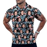 Custom Men's Polo Shirts Personalized Face Hawaiian Golf Shirts for Men with Picture Funny Button Up Bowling Logo Shirt
