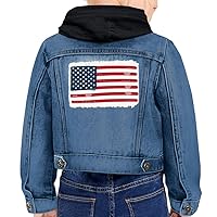 USA Flag Print Toddler Hooded Denim Jacket - Bright Jean Jacket - USA Denim Jacket for Kids