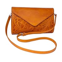 NOVICA Handmade Leather Handbag Floral Pattern in Ginger from Mexico Handbags Orange Slings Patterned 'Historic Floral in Ginger'