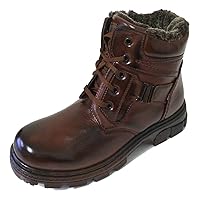 F-07 Men's Winter Boots Ankle Fashion Lace up Fur Full Lined Side Zipper Warm Shoes, Black, Brown