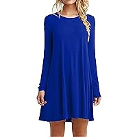 Andongnywell Women's Long Sleeve Pleated Loose Swing Casual Dress Patchwork Solid Color Slim Dresses