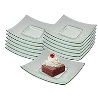 6527B661 Bubble Glass Plate, Square Curved Dinner and Salad Serving, Display Tray, Clear, 10