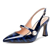 Womens Pointed Toe Patent Buckle Slingback Dress Bridal Spool High Heel Pumps Shoes 3.3 Inch