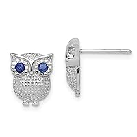 Round Cut Created Blue Sapphire Stone Owl Stud Earrings For Women's & Girls 925 Sterling Silver (Push Back)