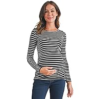 Womens Striped Long Sleeve Round Neck Maternity Top