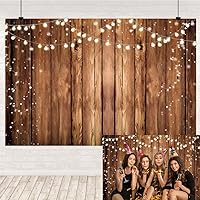 Rustic Wood Glitter Backdrop Shining Lights Wood Backdrop for Party Vintage Wooden Brown Board Floor Photography Background Birthday Baby Shower Christmas Banner Photo Booth Props 9x6ft