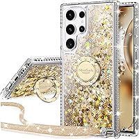 Silverback for Samsung Galaxy S24 Ultra Case with Ring, Women Girls Bling Holographic Sparkle Glitter Cute Cover,Diamond Ring Protective Phone Case for Galaxy S24 Ultra - Clear Gold